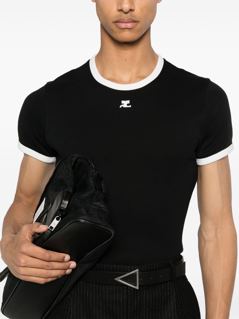 Fitted Black T-Shirt With Contrasting White Trim