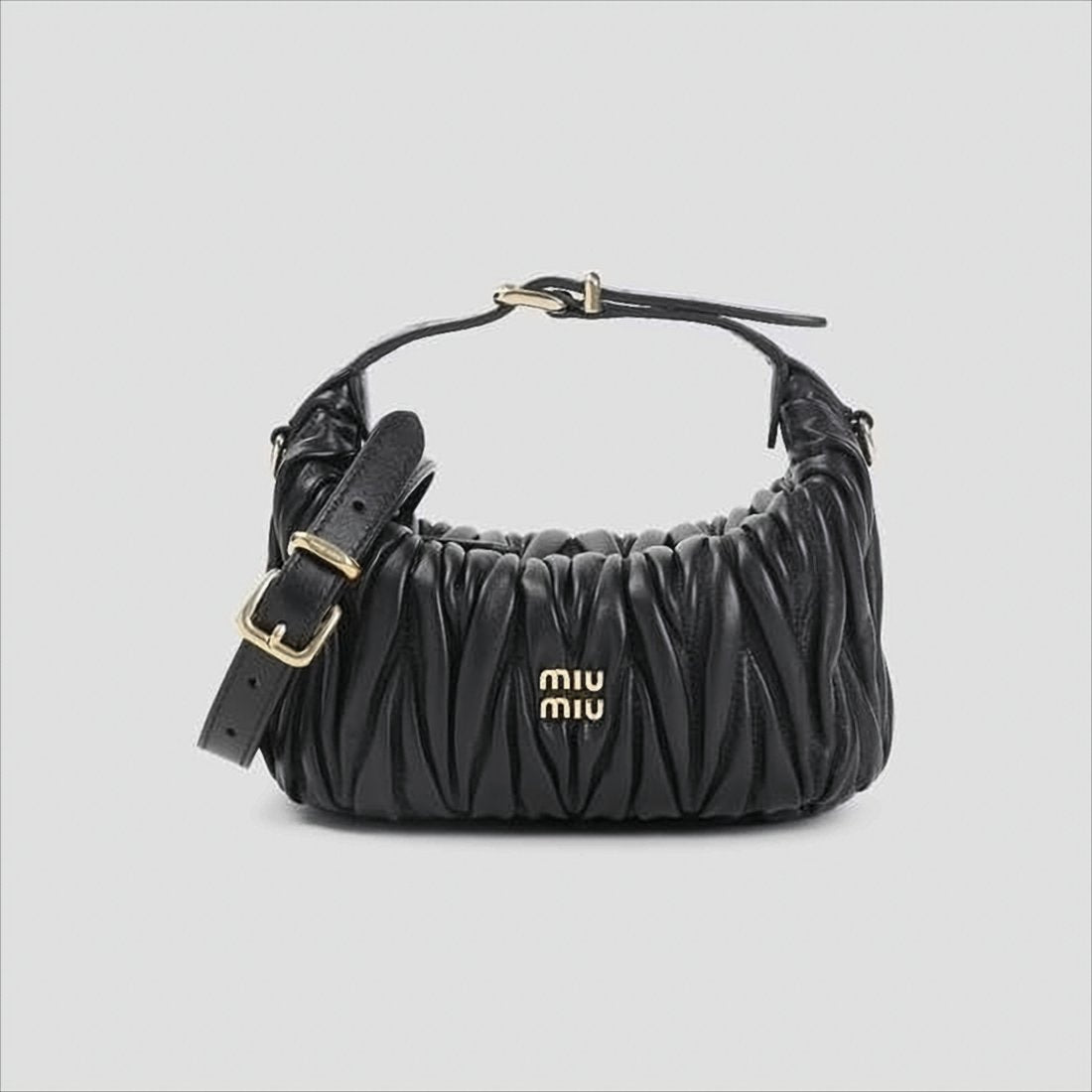 Ruched Lambskin Shoulder Bag With Gold-Tone Accents