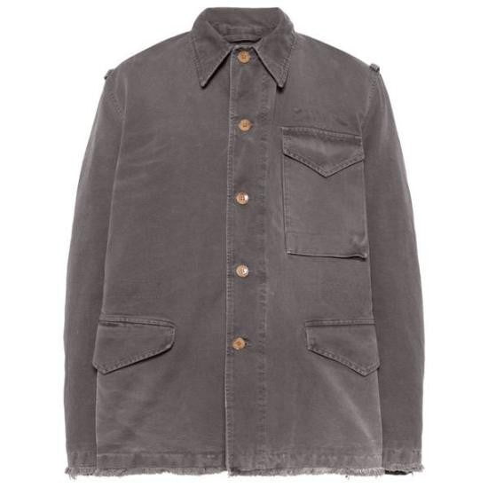 Casual Denim Jacket with Wooden Buttons and Frayed Detailing