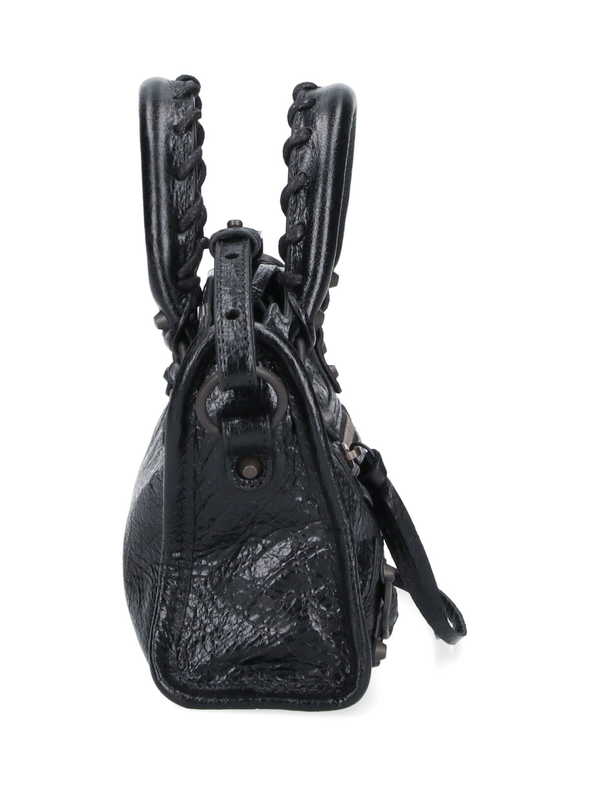 Compact Handbag with Textured Leather Surface and Braided Handles