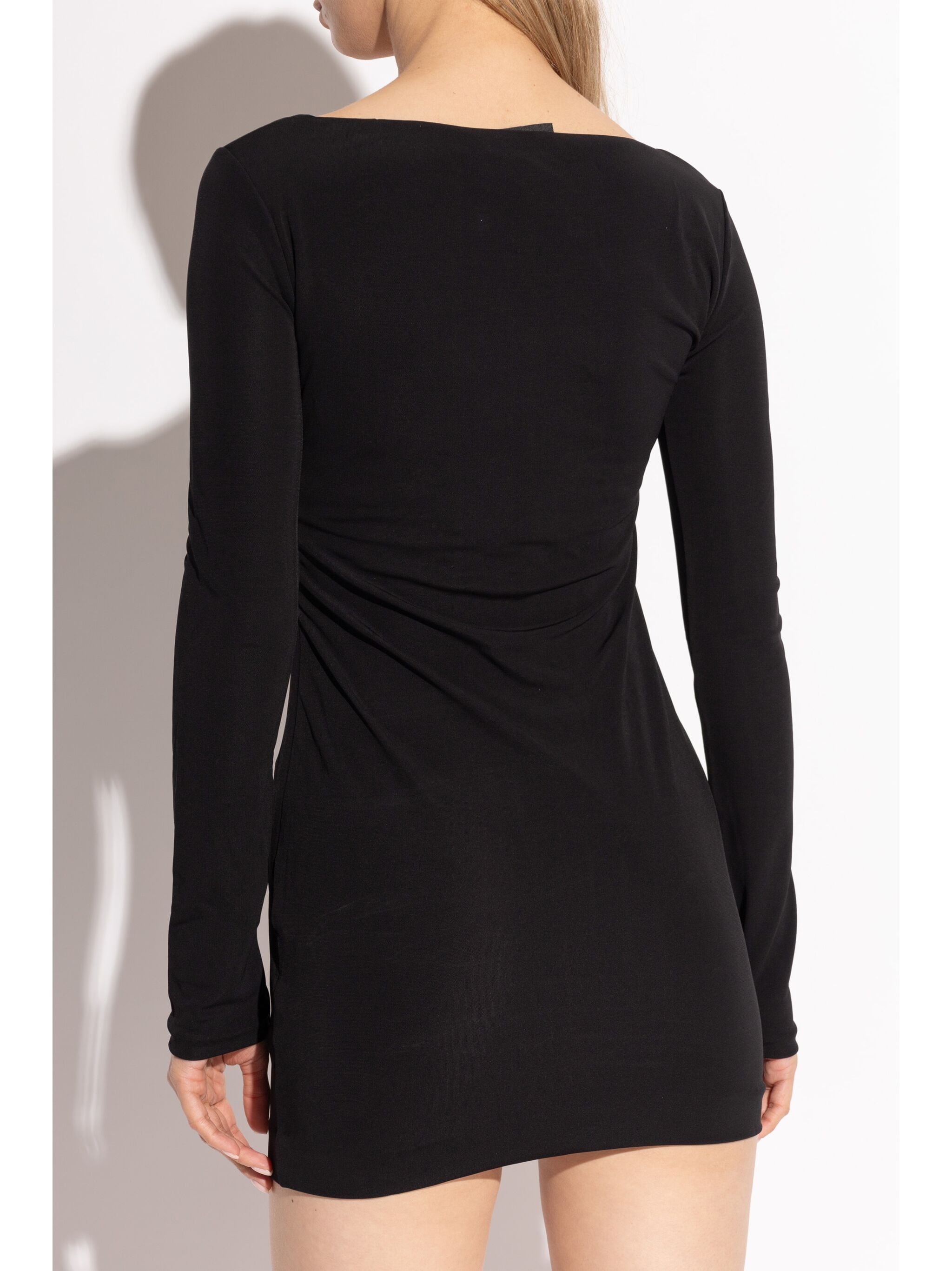 Fitted Black Viscose Square Neck Dress