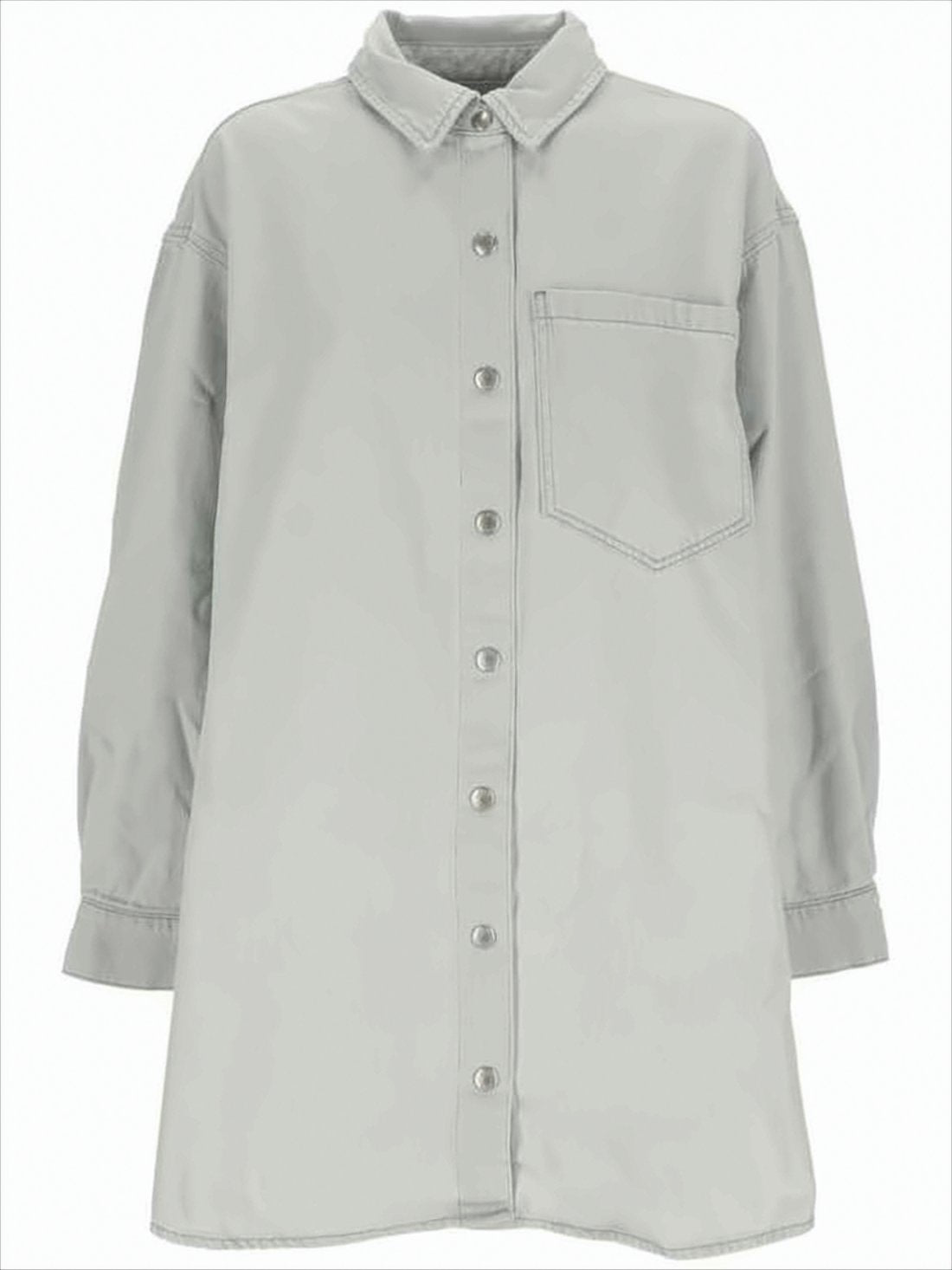 Loose-Fitting Grey Shirt Dress with Classic Collar