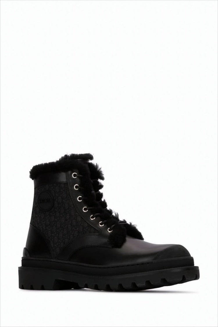 High-Top Rugged Leather and Fabric Boots