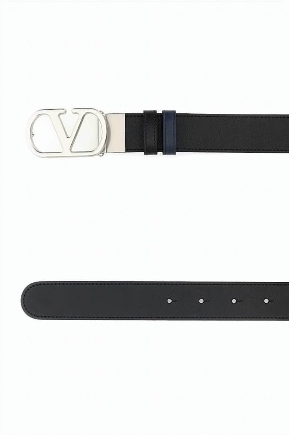 Leather Belt with Openwork Silver-tone V Buckle