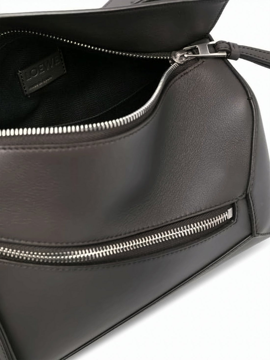 Black Smooth Calf Leather Geometric Shoulder Bag
