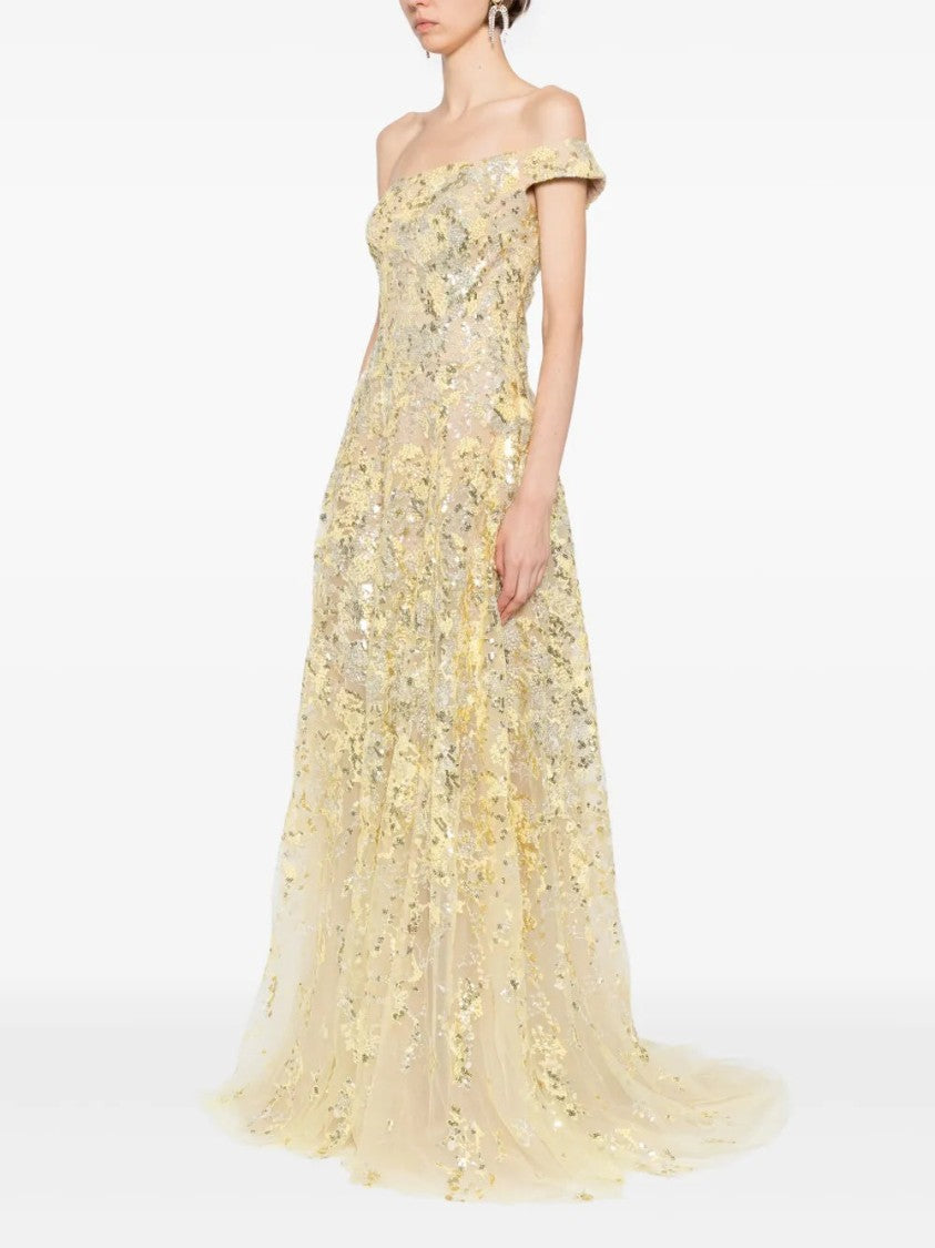 Off-Shoulder Long Embroidered Dress