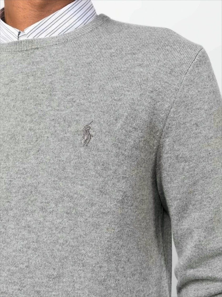 Long-Sleeve Wool Crewneck Sweater with Embroidered Logo