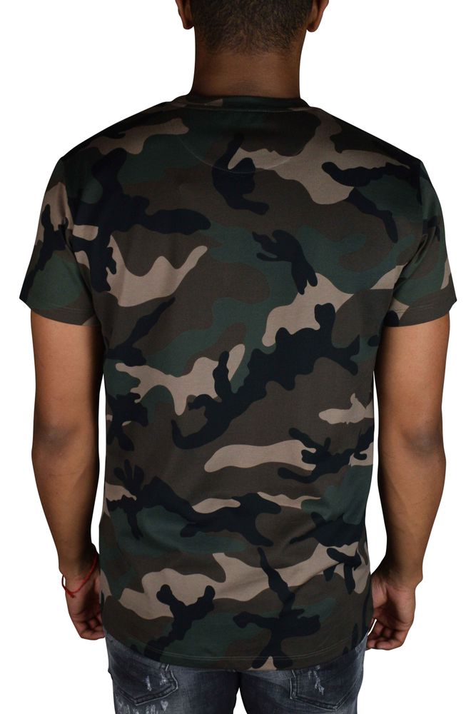 Camouflage Print Cotton T-Shirt With Bold Graphic