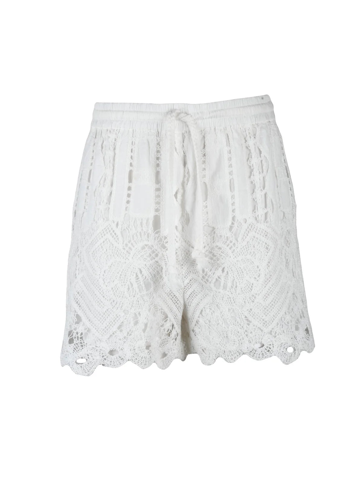 White Cotton Nylon Embroidered Shorts