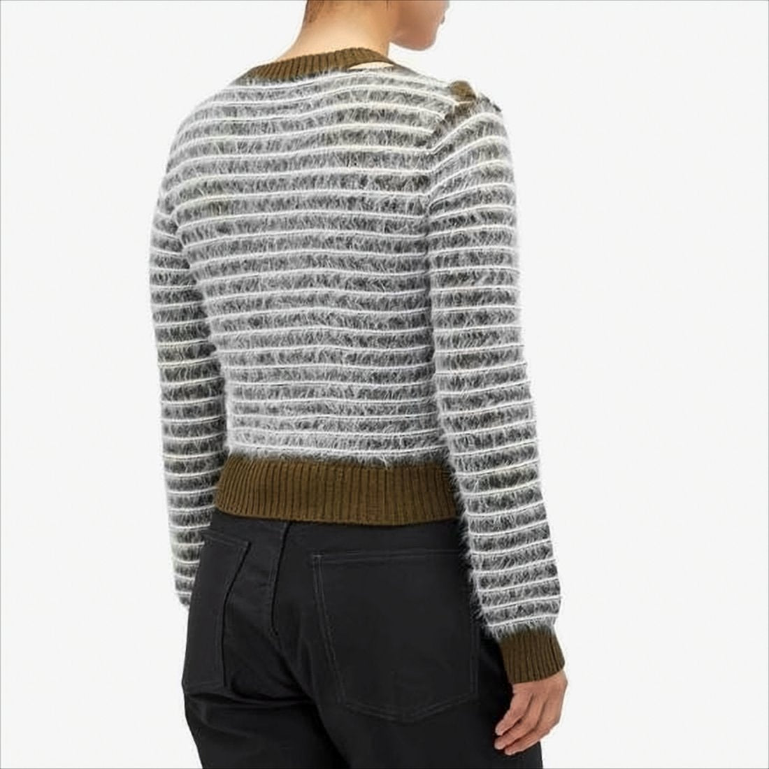 Fuzzy Knit Cardigan With Textured Stripes And Button-Down Front