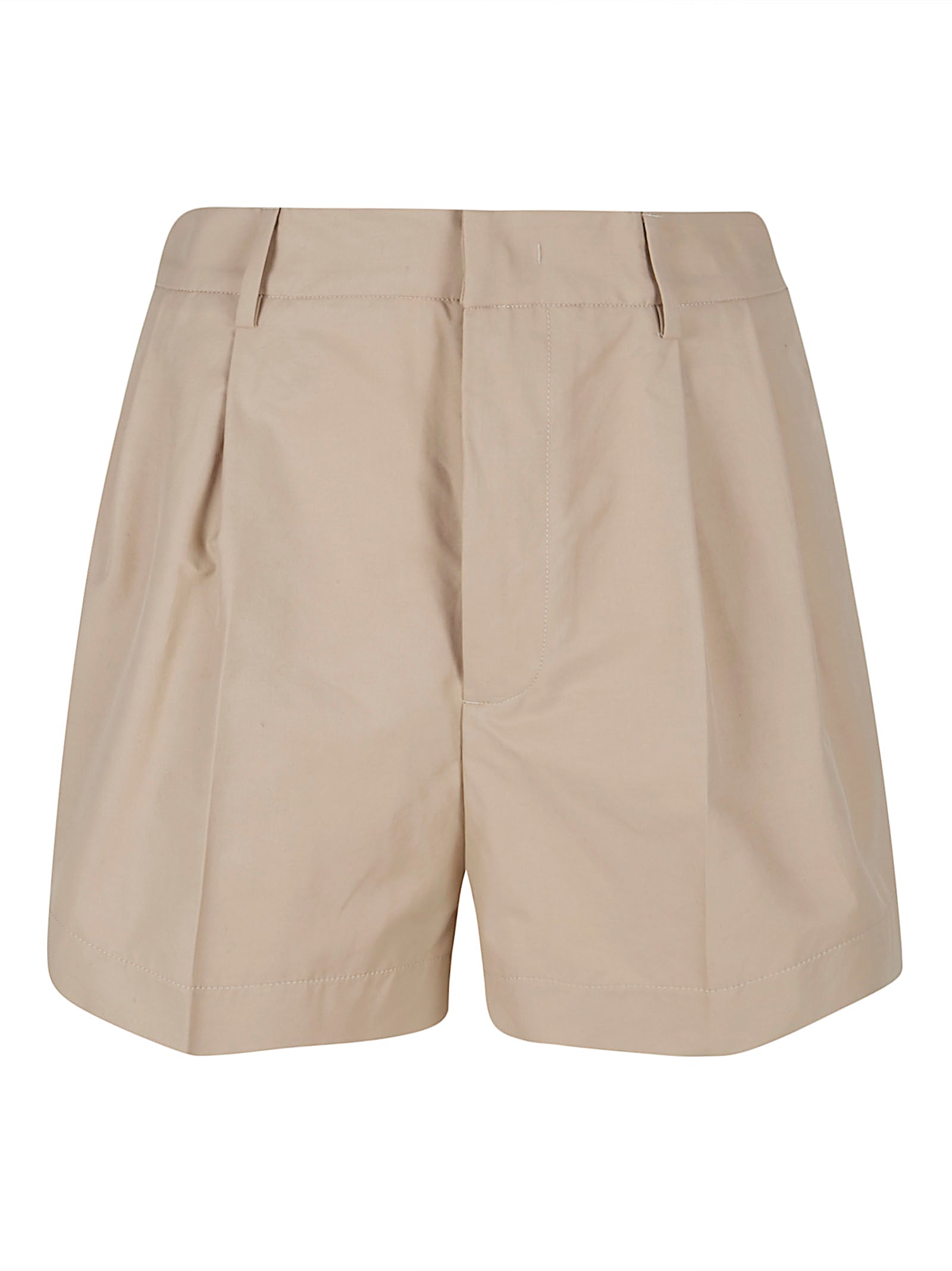 Tailored High-Waist Beige Shorts with Pleats