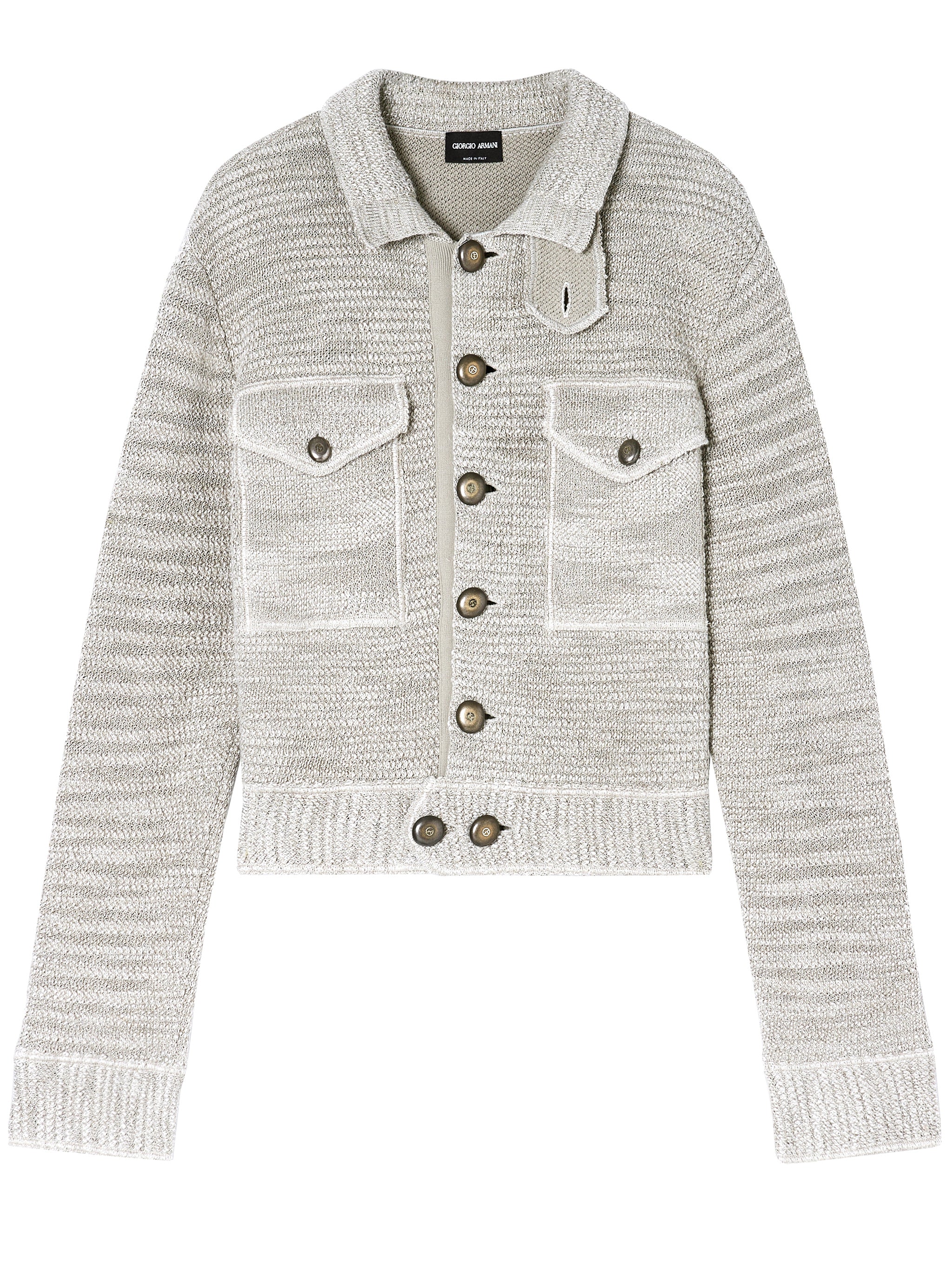 Textured Cropped Knit Blouson with Metallic Accents