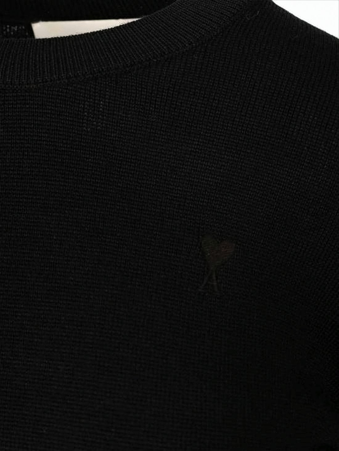 Fitted Black Wool Crewneck Sweater With Embroidered Detailing