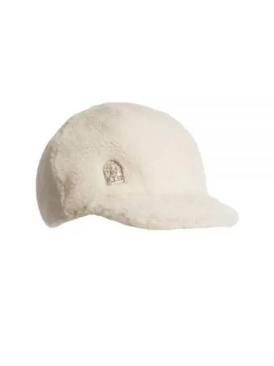 Plush Sheepskin Cap with Curved Brim and Embroidered Detail
