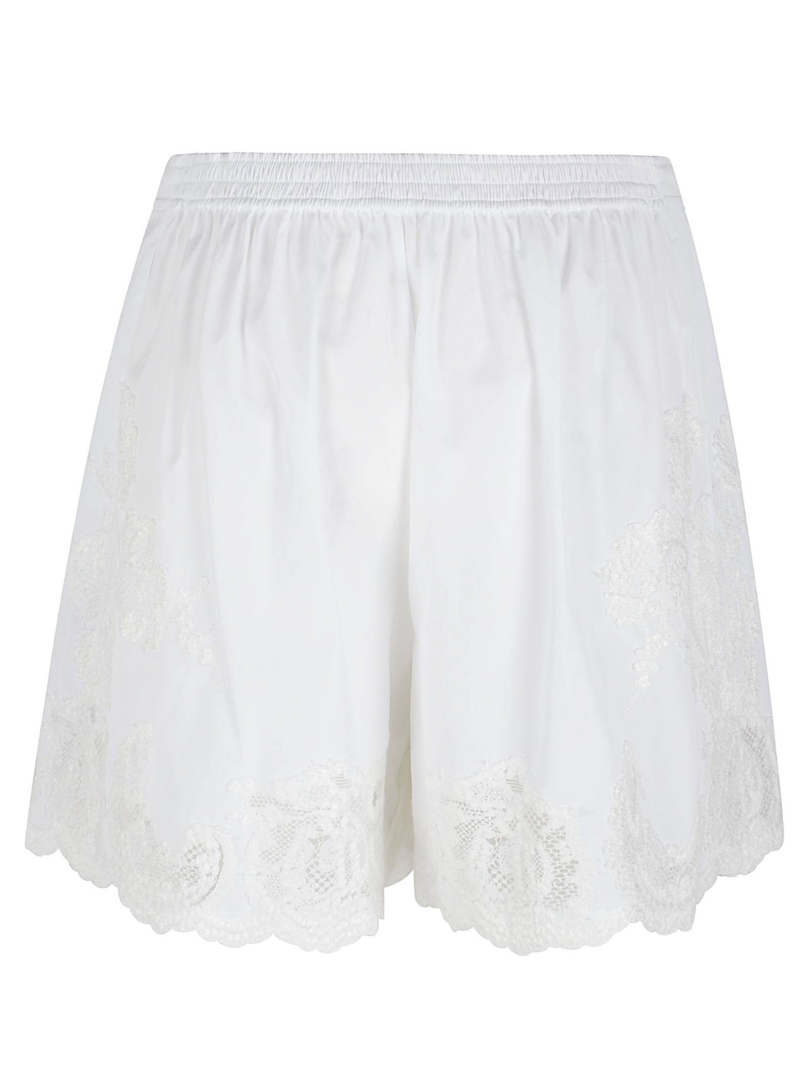 Lace-Overlay White Shorts with Scalloped Hem