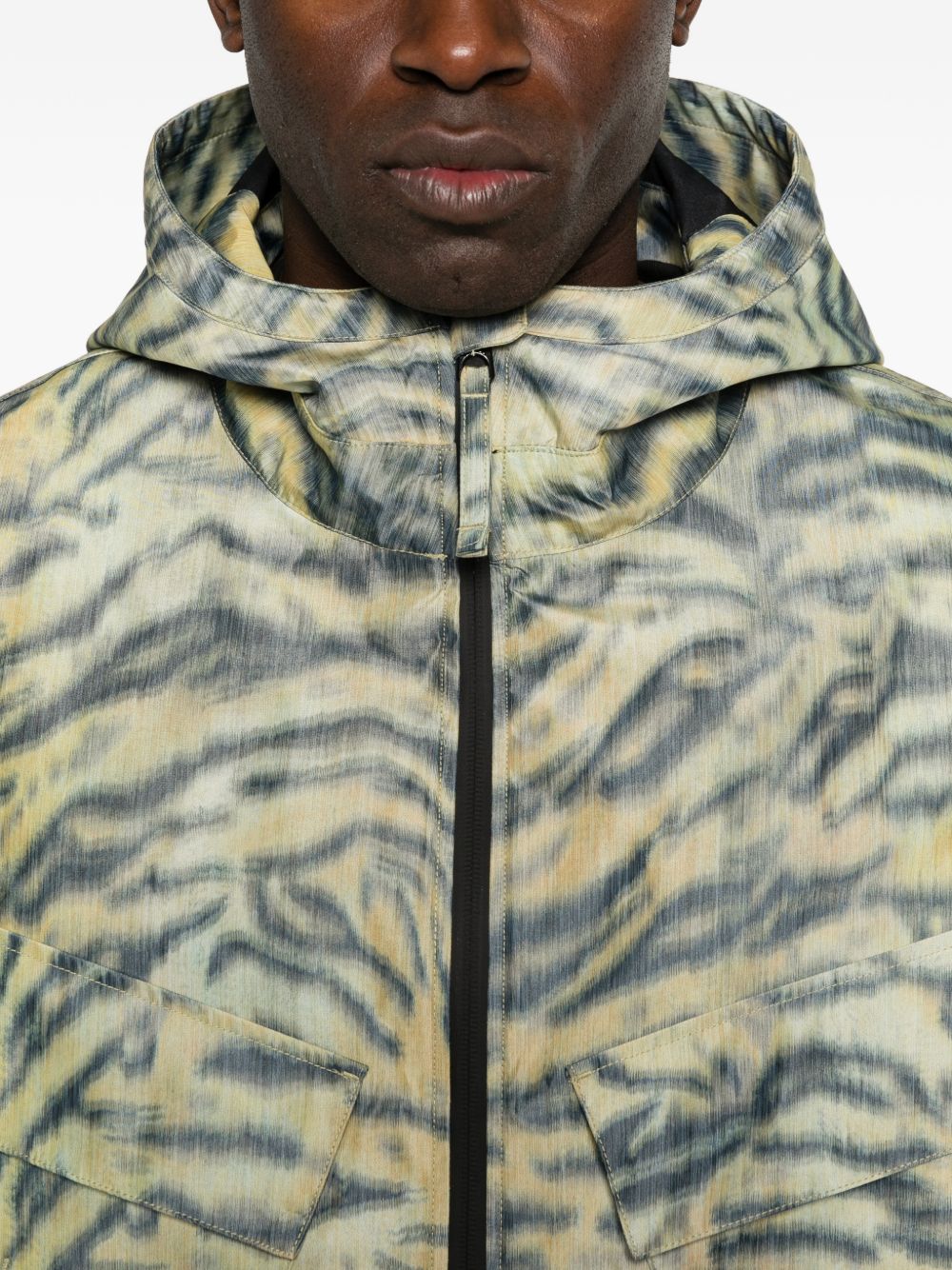 Tiger Stripe Hooded Jacket With Flap Pockets