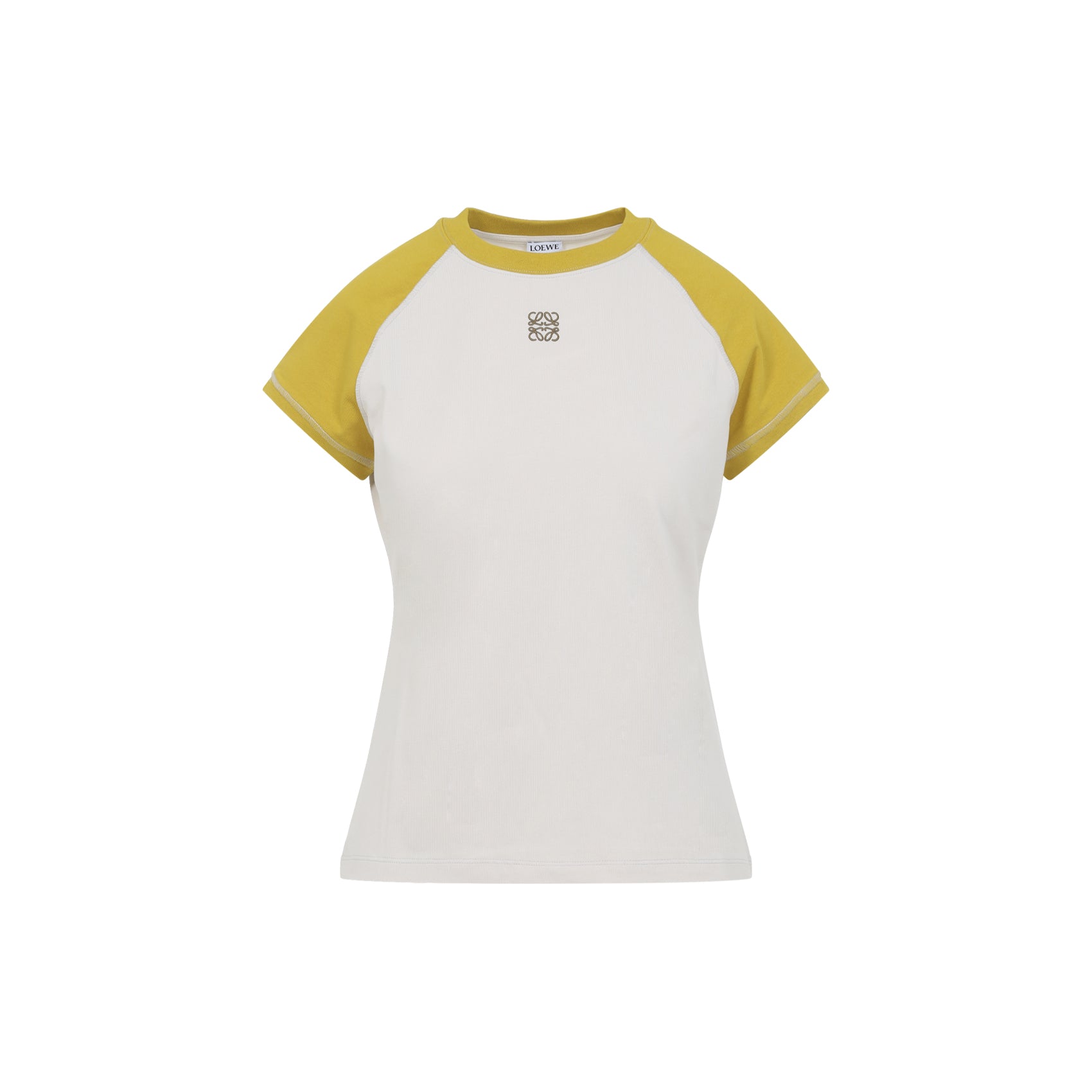 Fitted Off-White T-Shirt with Contrasting Mustard Yellow Accents