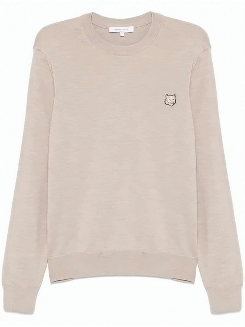Lightweight Wool Sweater With Classic Crew Neckline And Embroidered Emblem