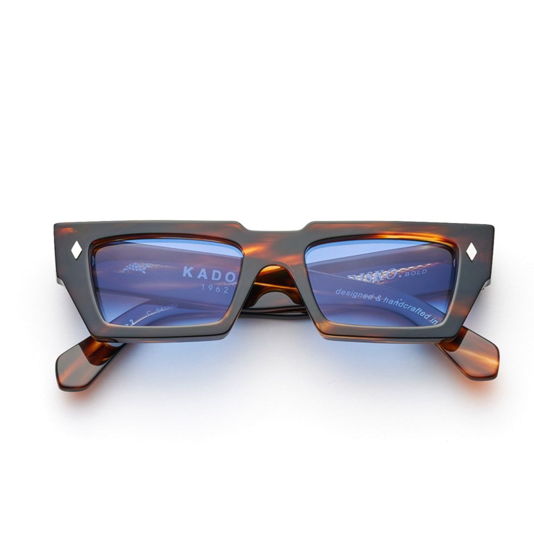 Disko Rectangular Tortoiseshell Sunglasses with Blue Lenses