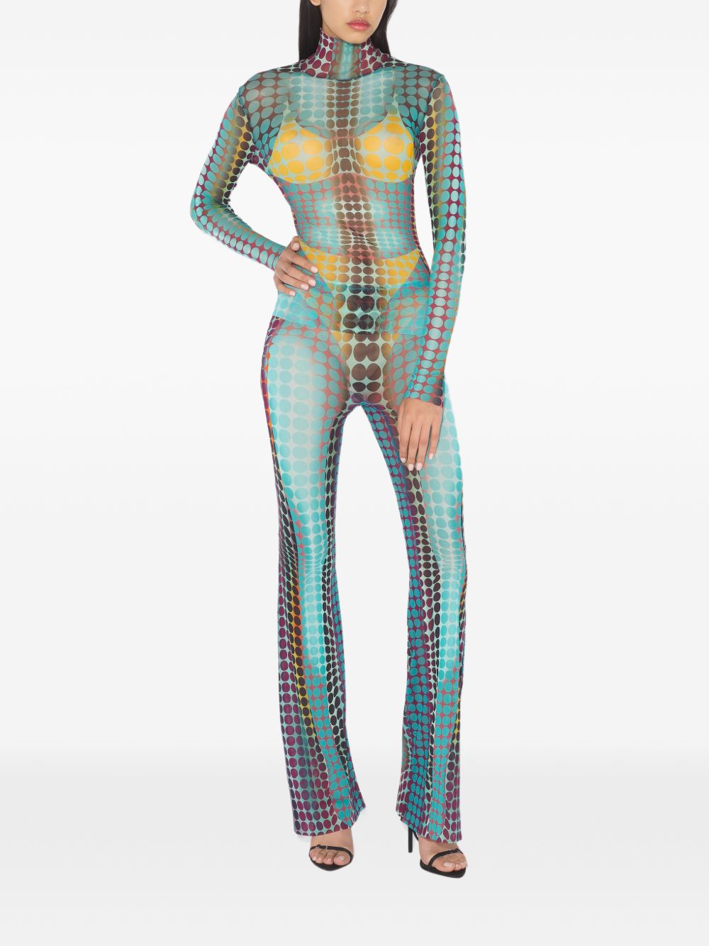 High-Neck Long-Sleeved Top With Multicolour Pattern