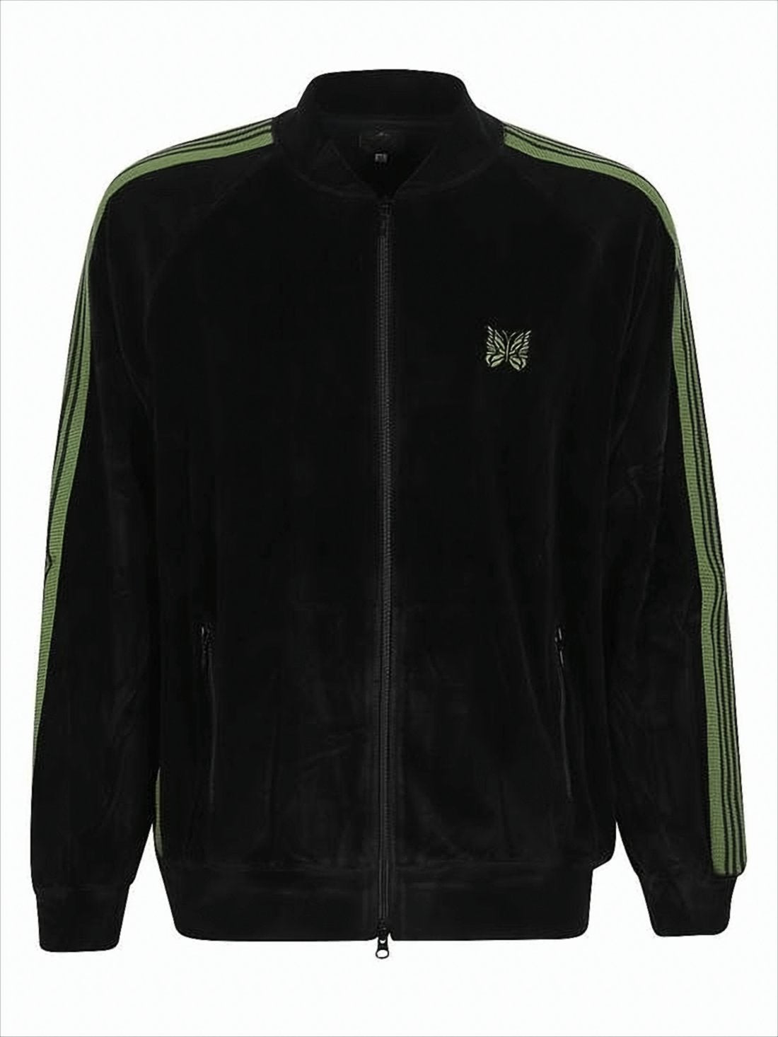 Relaxed-Fit Velvety Jacket with Olive Stripes