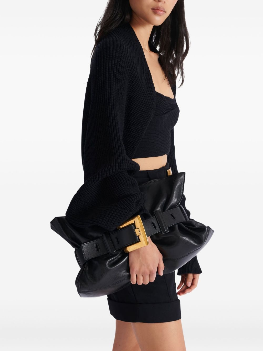 Black Minimalist Structured Leather Handbag