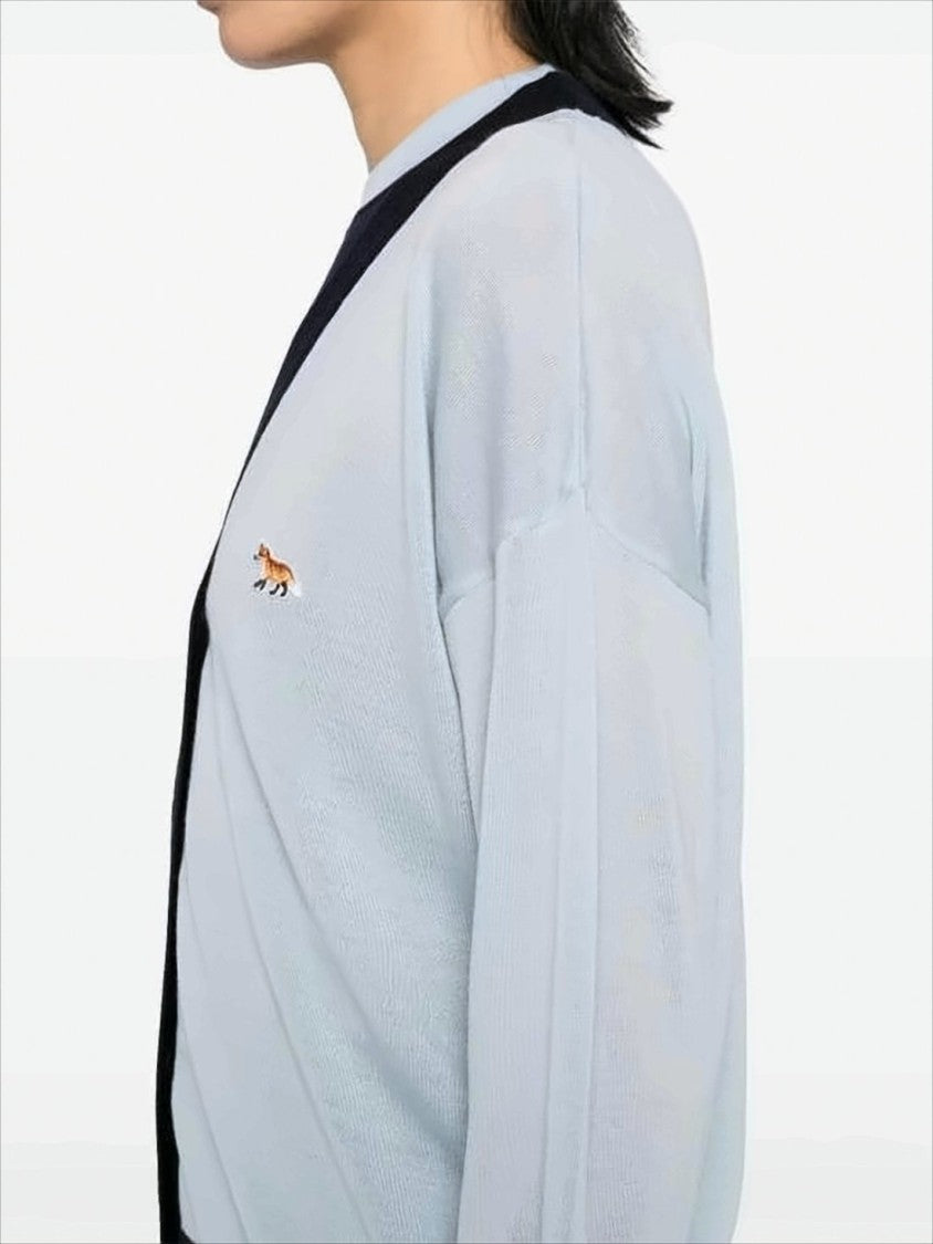 Wool Cardigan With Contrast Trim And Embroidered Emblem