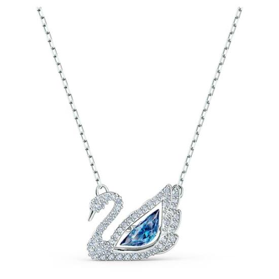 Swan Pendant Necklace With Blue Crystal Centerpiece
