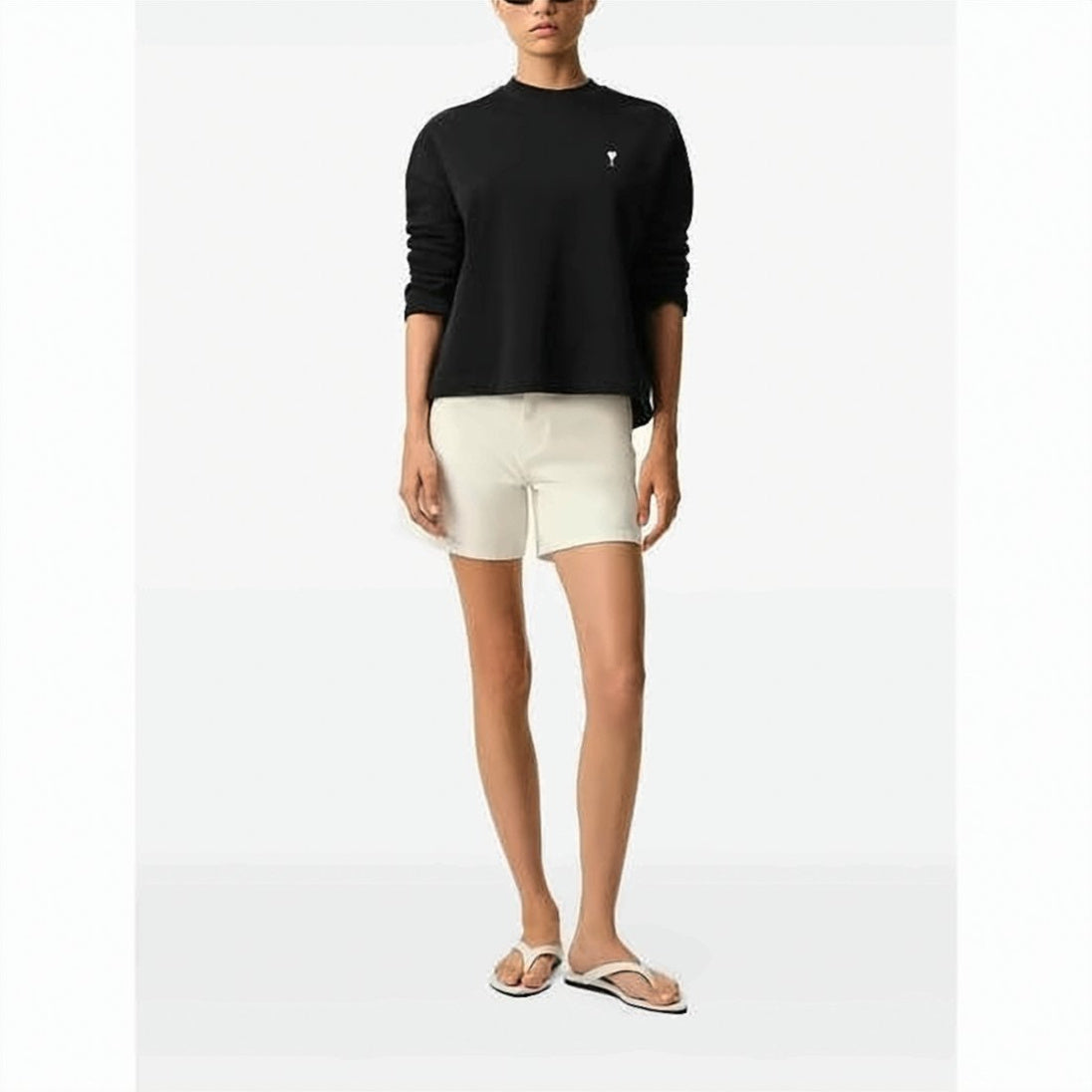 Long-Sleeve Cotton Top With Subtle Embroidery
