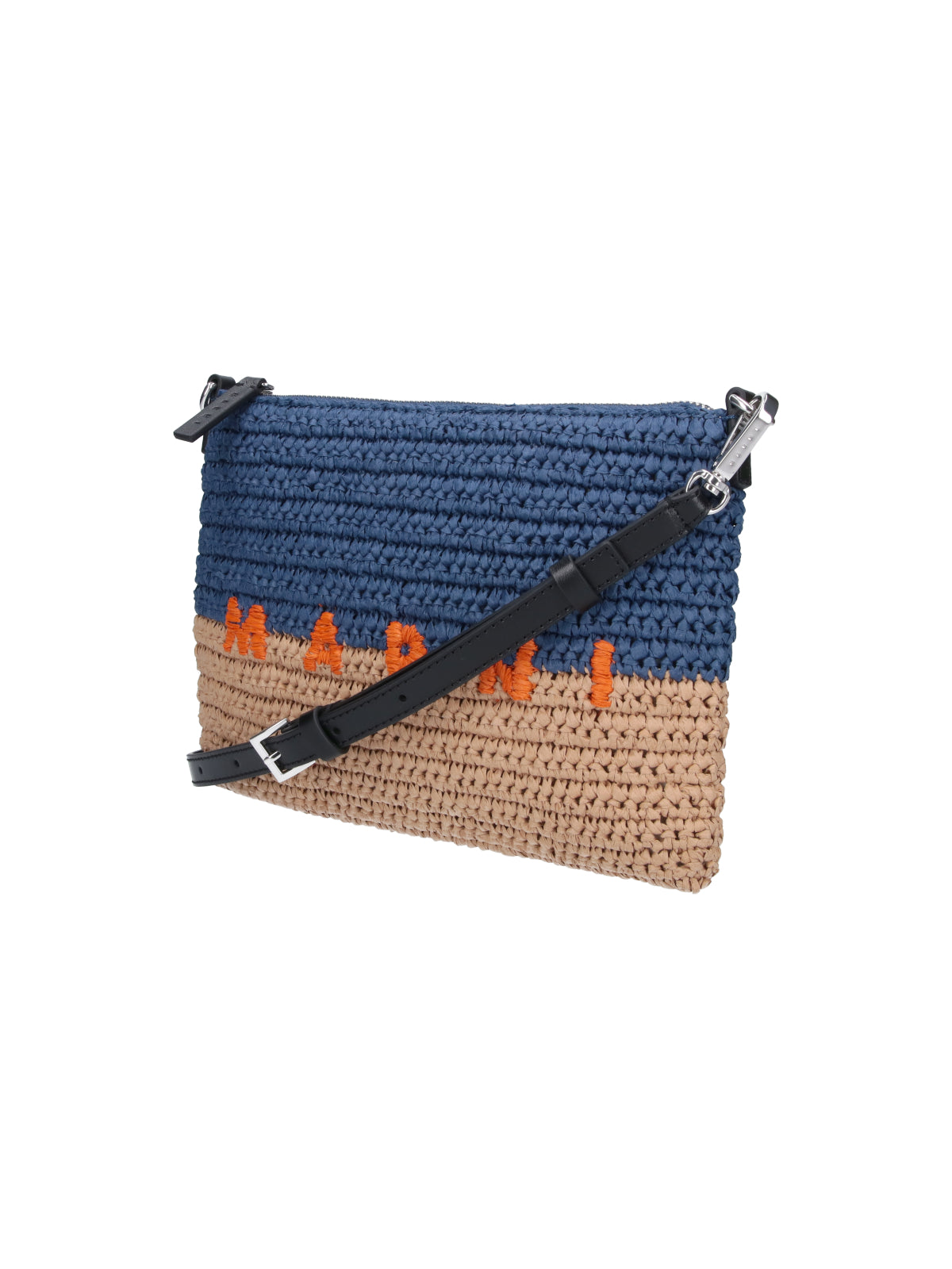 Blue Seaside Two-Tone Raffia Pouch