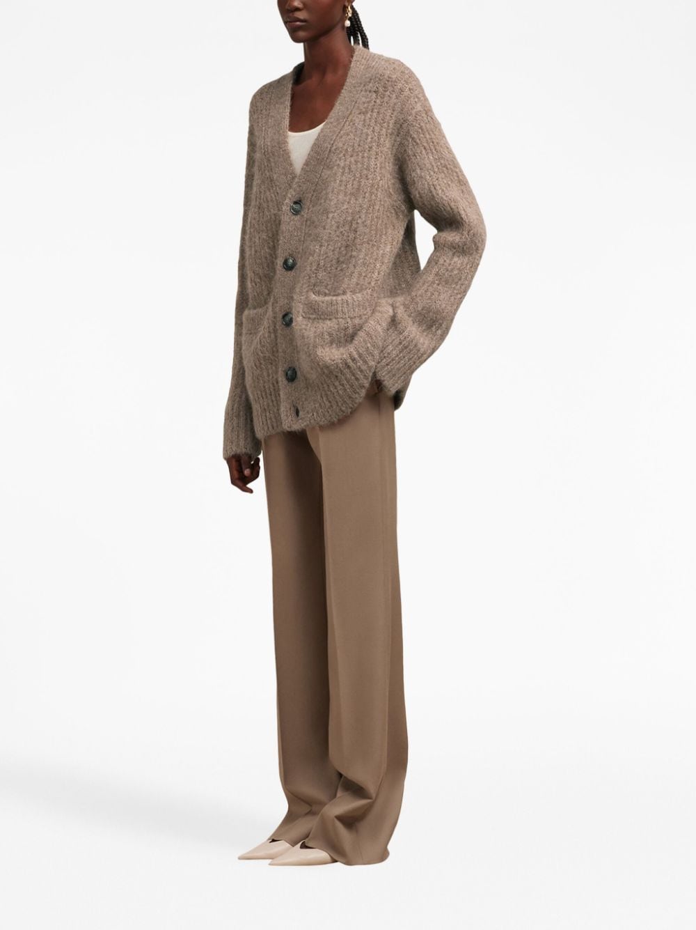 V-Neck Rib-Knit Cardigan in Soft Alpaca Blend