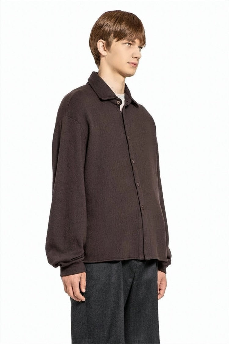 Relaxed Fit Brown Long-Sleeve Shirt with Gathered Cuffs