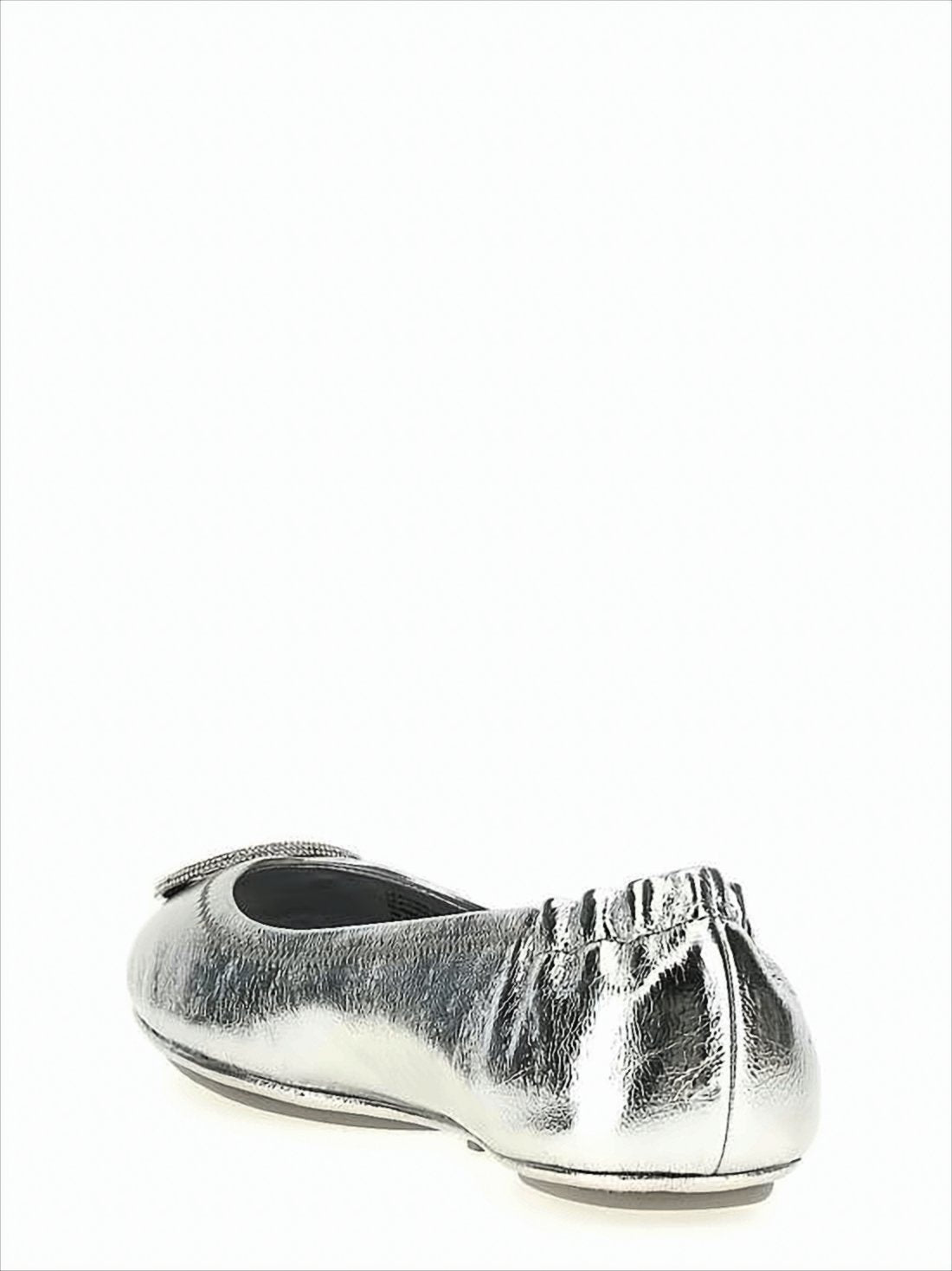 Metallic Leather Flat Shoes with Textured Emblem