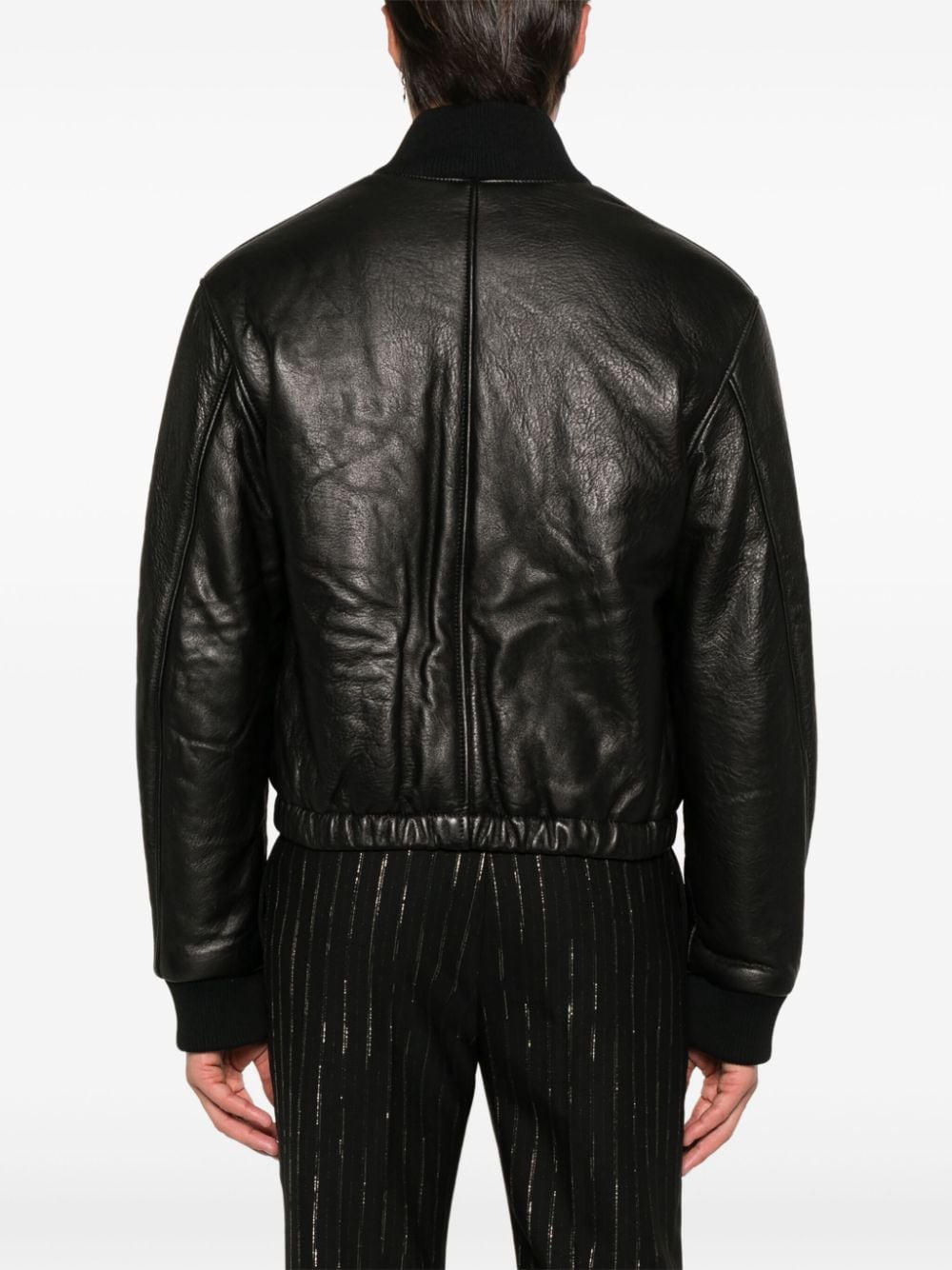 Collarless Black Calf Leather Jacket