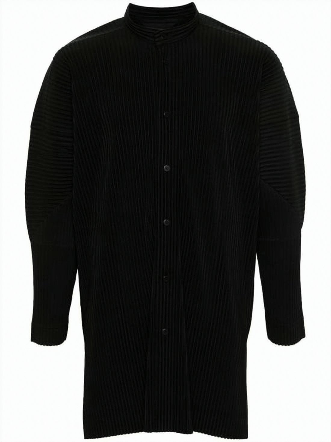 Pleated Long-Sleeve Shirt With High Collar And Relaxed Fit