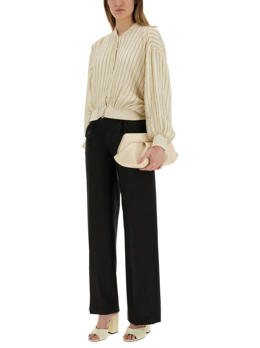 Silk Bomber Jacket With Subtle Stripes