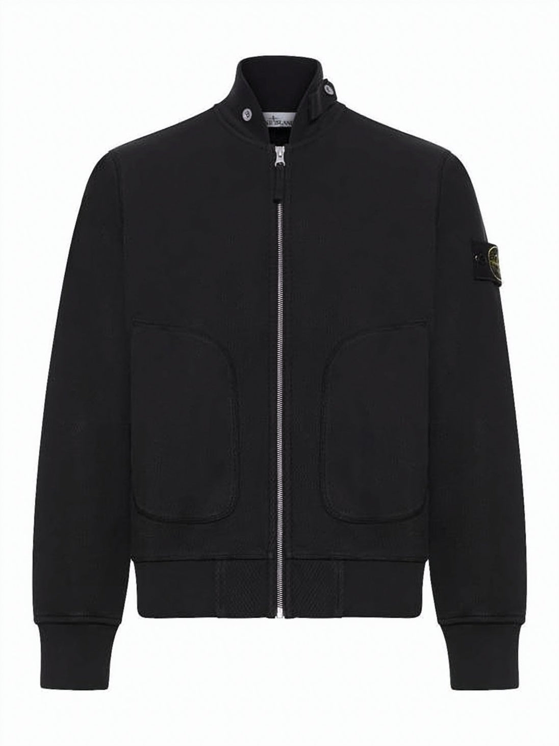 Structured Black Cotton Jacket with Stand Collar