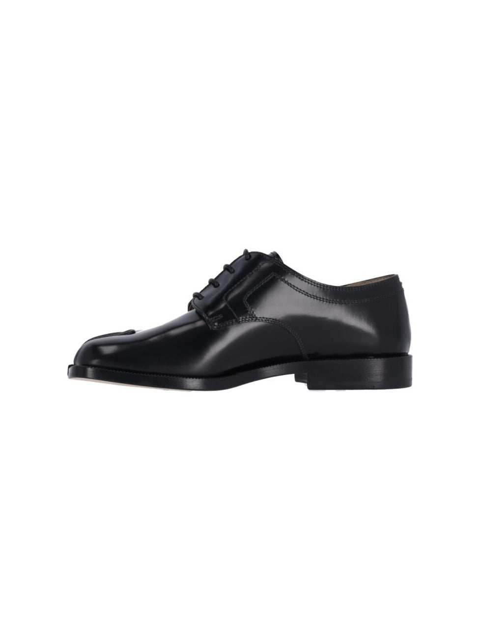 Refined Black Leather Derby Shoes With Tabi Detail