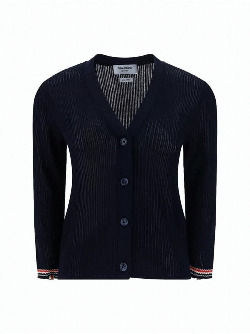 Ribbed V-Neck Cardigan with Button-Down Front