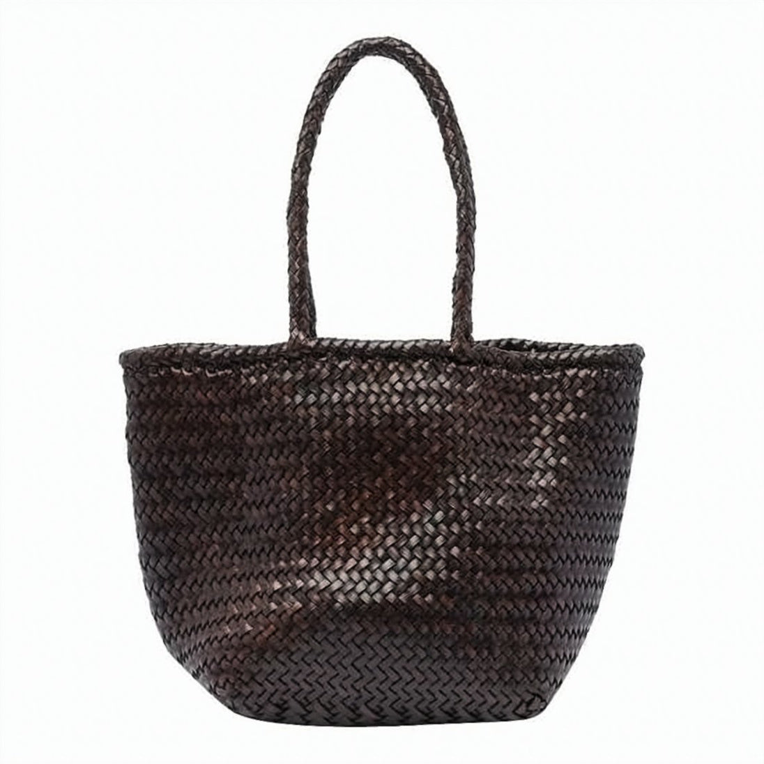Woven Dark Brown Calf Leather Tote Bag
