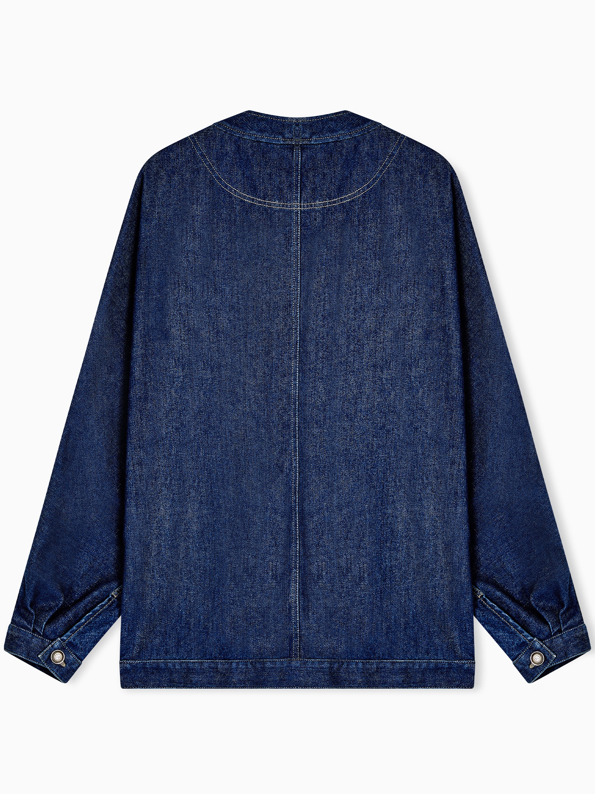 Indigo Denim V-Neck Metallic Button Jacket