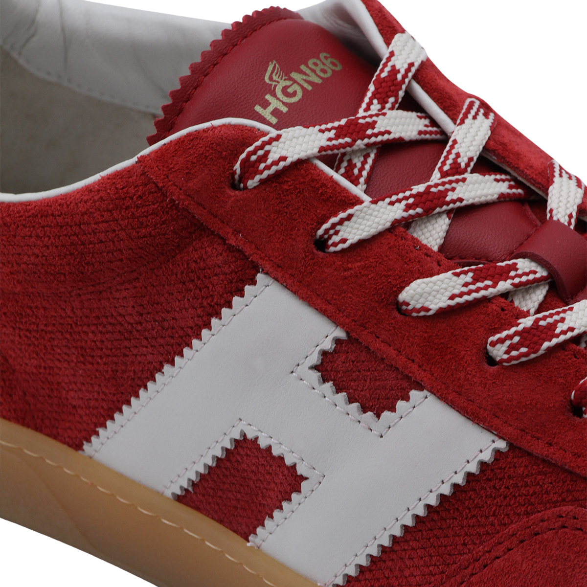 Red Suede Sneakers with Distinctive 'H' Logo