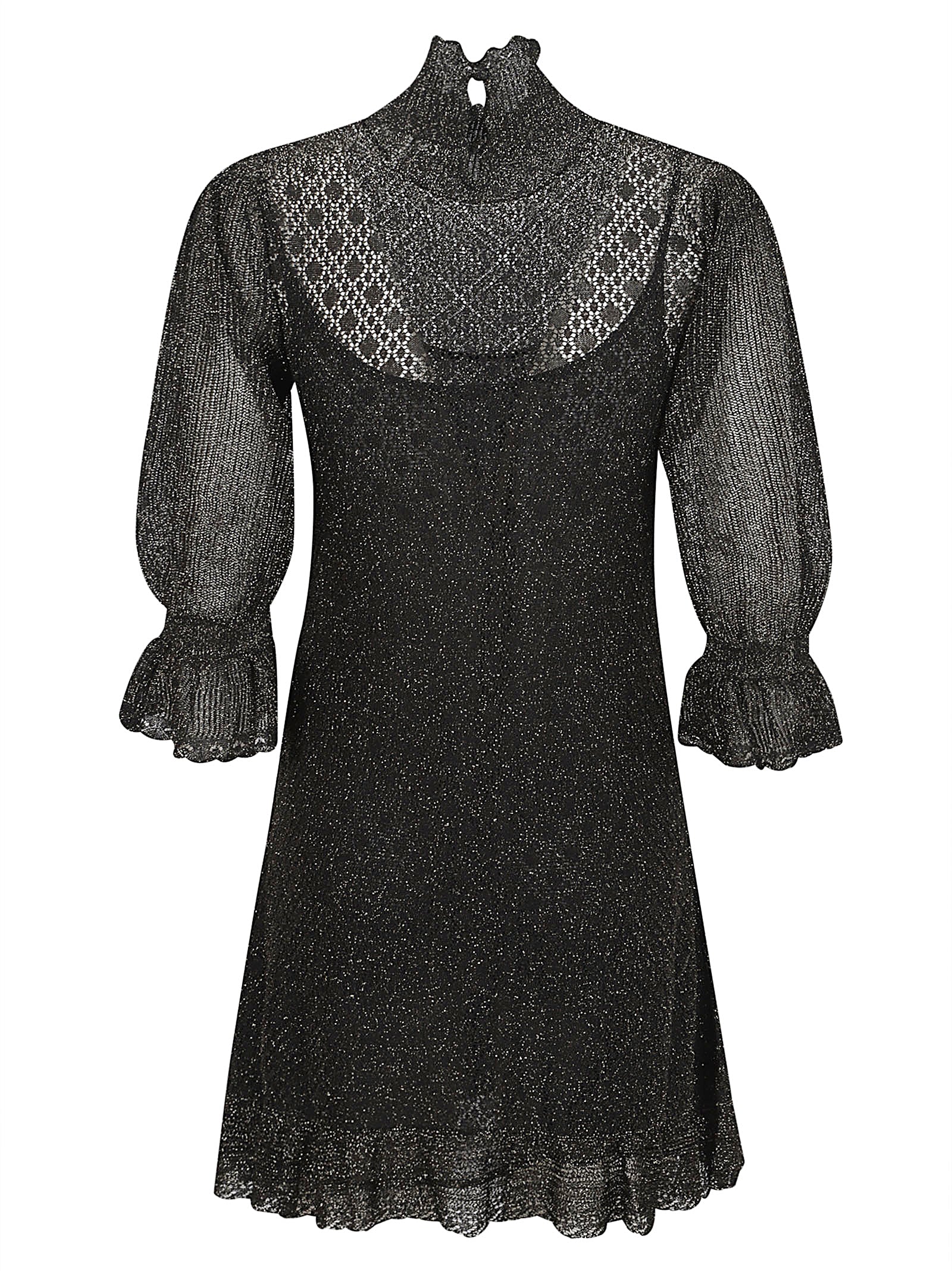 High-Neck Mini Dress with Ruffled Hem