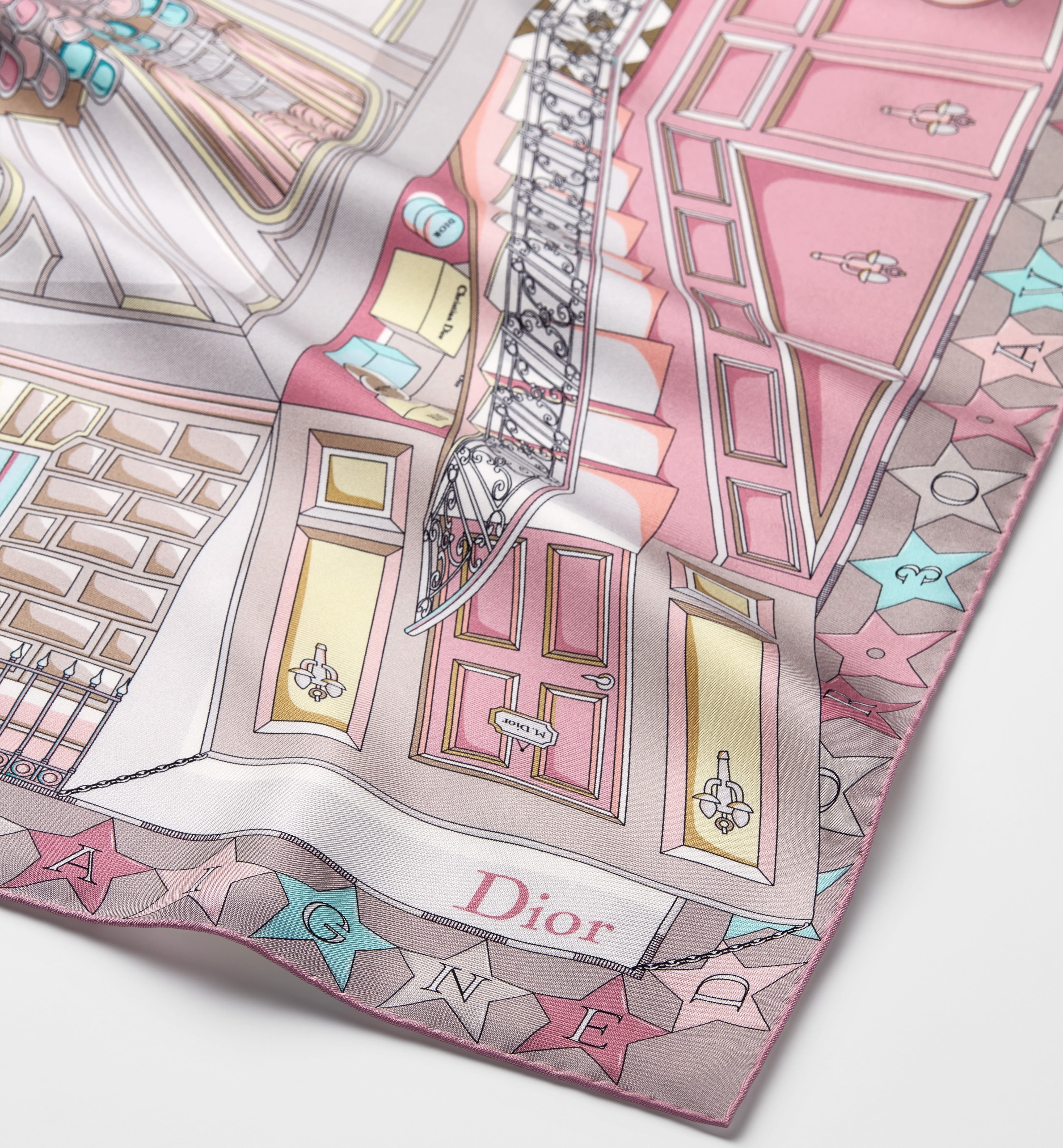Intricate Boutique Interior Scarf With Whimsical Illustration