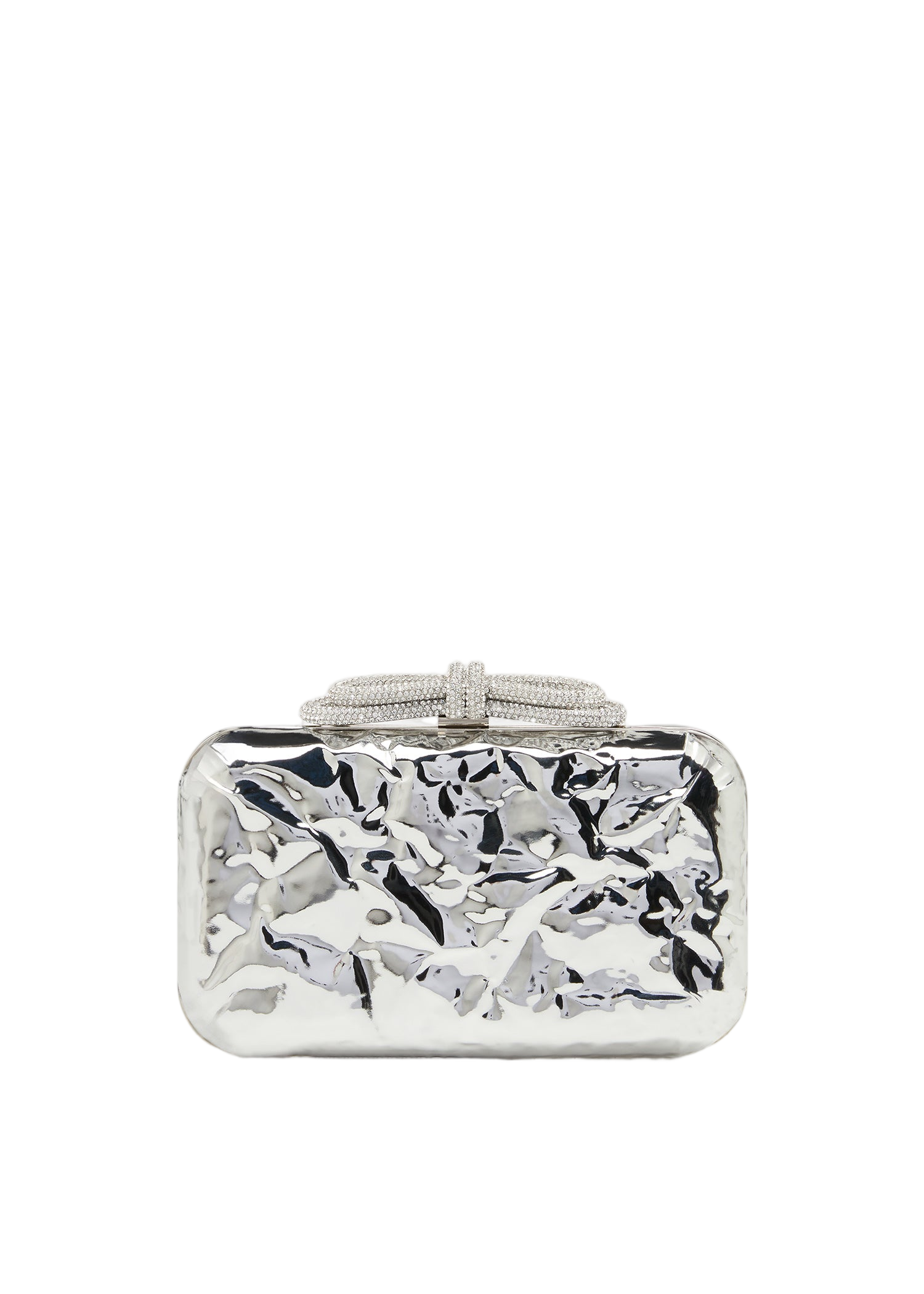 Double Bow Wrapped Mirror Leather Clutch