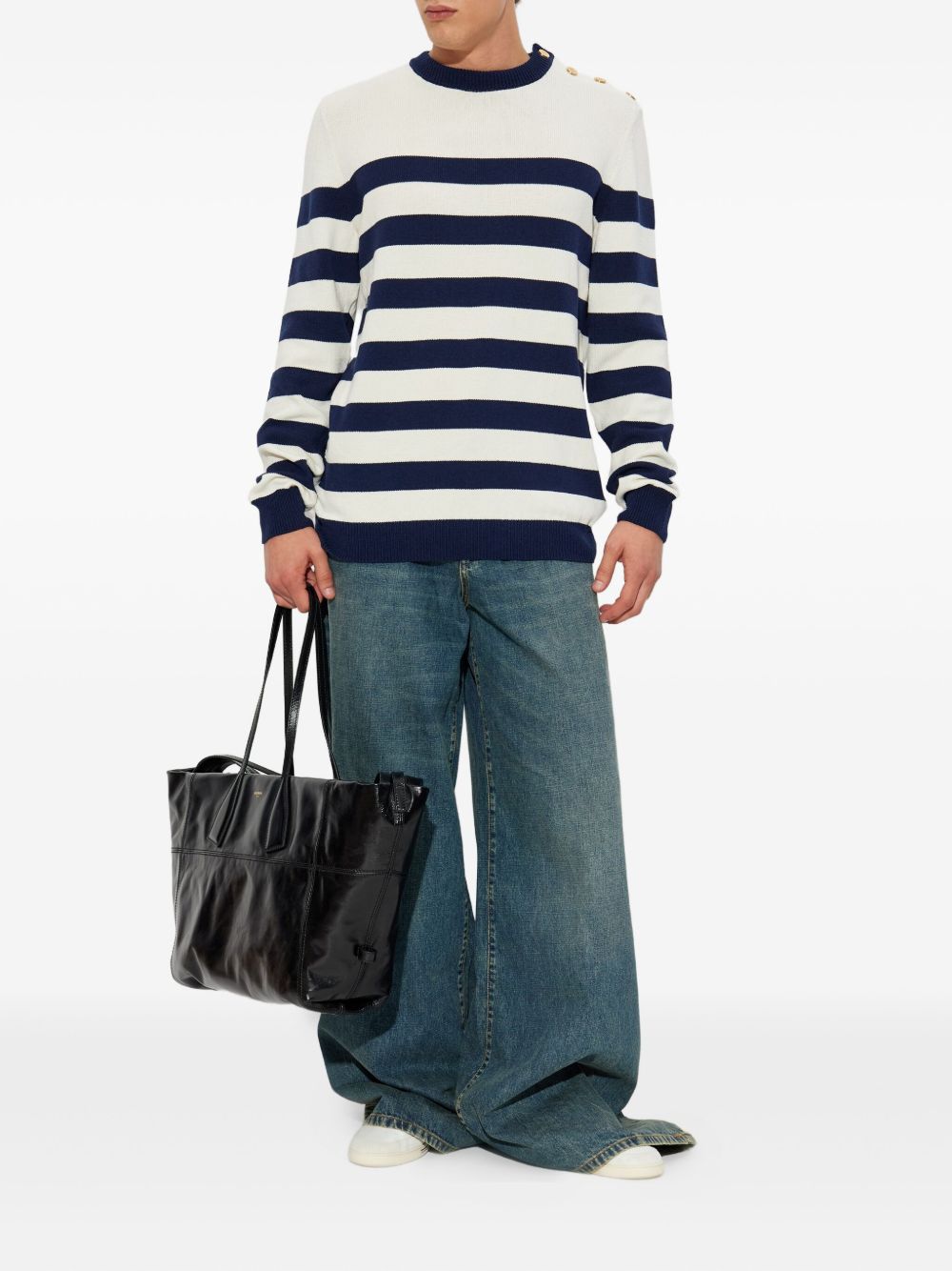 Striped Navy and White Knit Sweatshirt