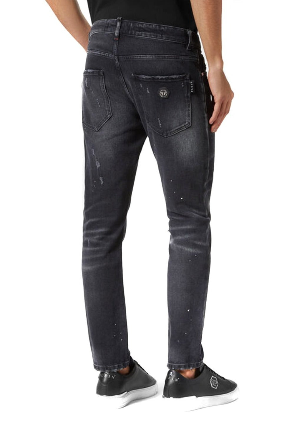 Slim Fit Distressed Black Denim Jeans With Five-Pocket Design