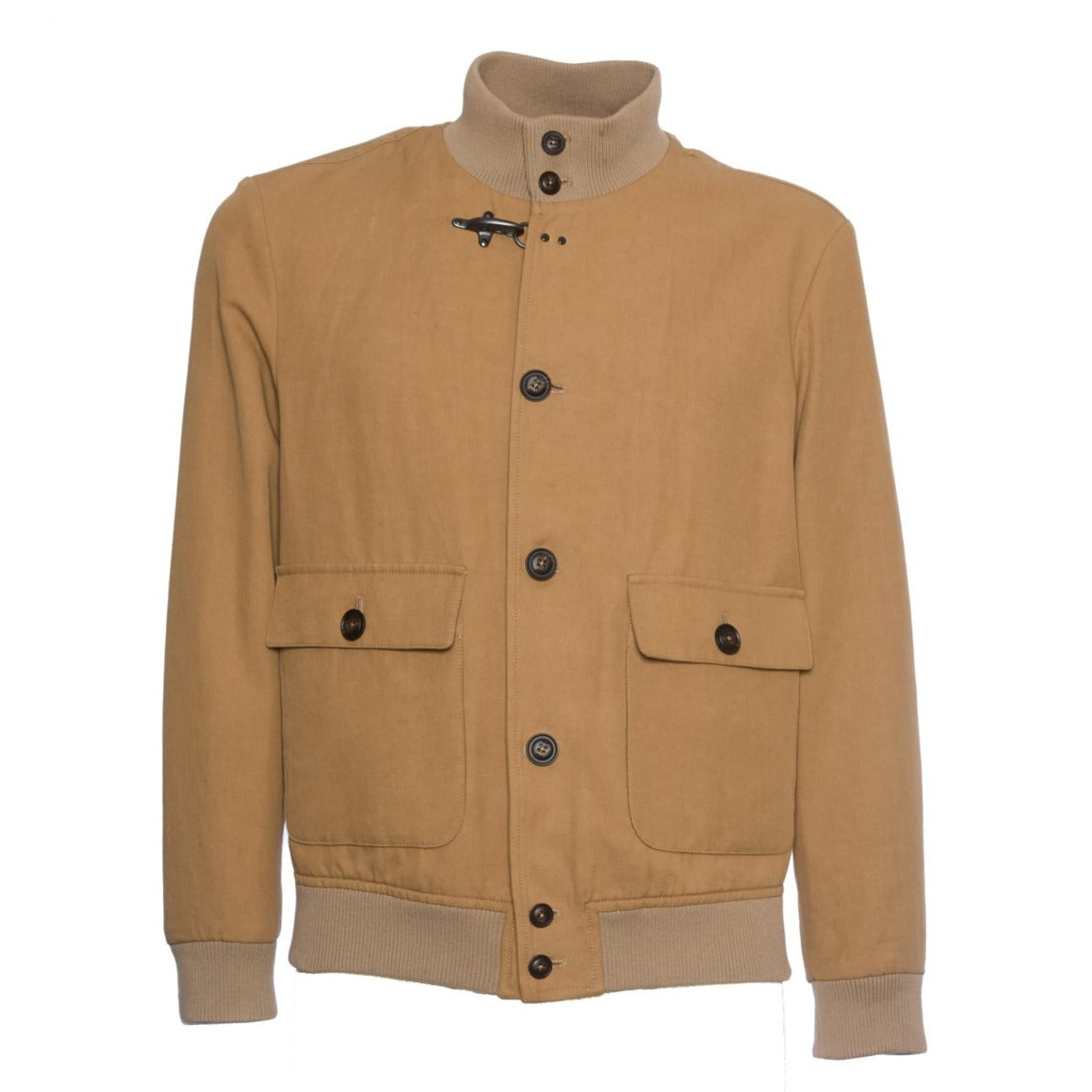 Cappuccino Twill Cotton And Linen Bomber Jacket
