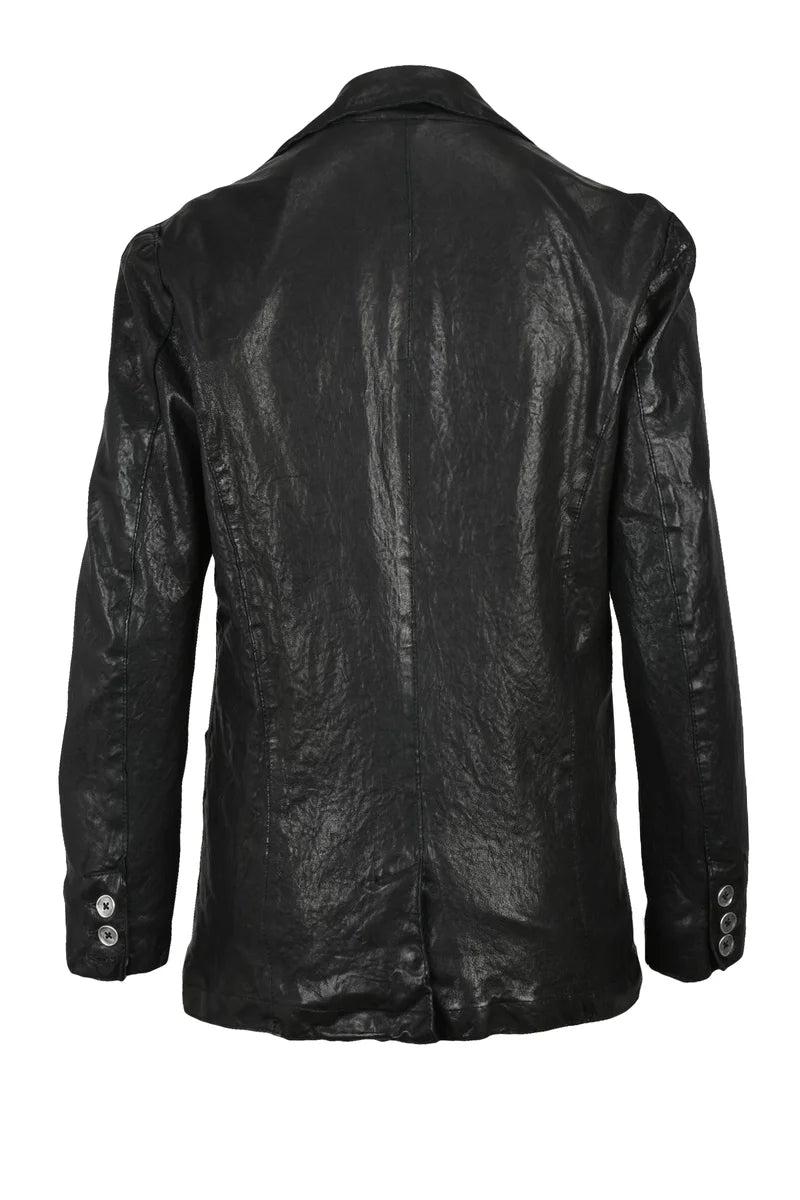 Leather Jacket with Buttons - Black