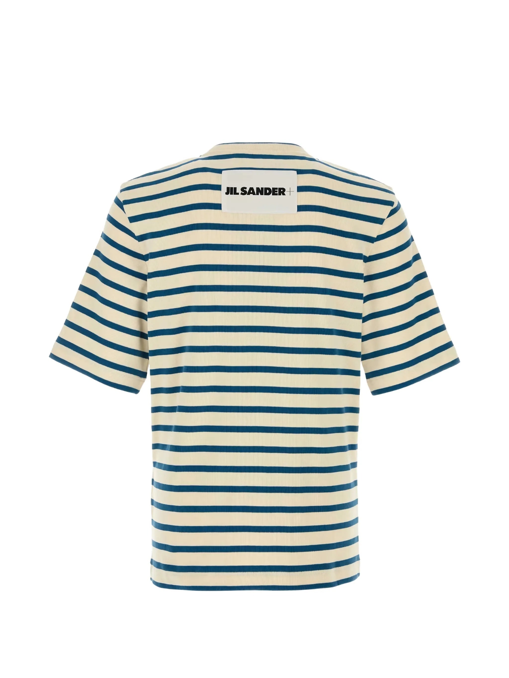 Cream/Blue Horizontal Stripe Cotton T-Shirt